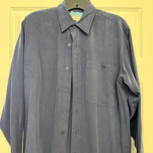 Long-sleeved washed silk bouse - women's medium - navy blue